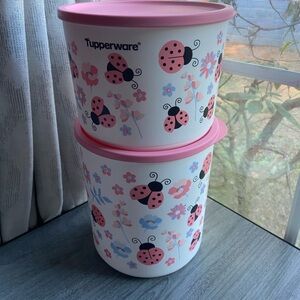 Tupperware Pink Lid Containers with Ladybug Design
